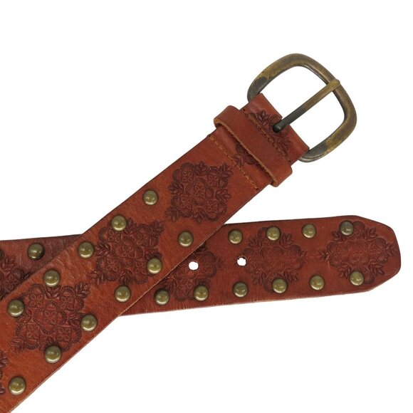 FOSSIL Women's Brown Tooled Leather Studded Belt S - Picture 8 of 8